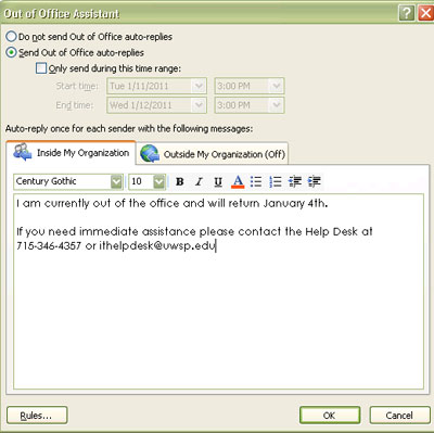 Out of Office Inside Organization