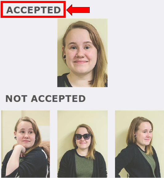 example of approved student photo taken from neck up, face forward with light background