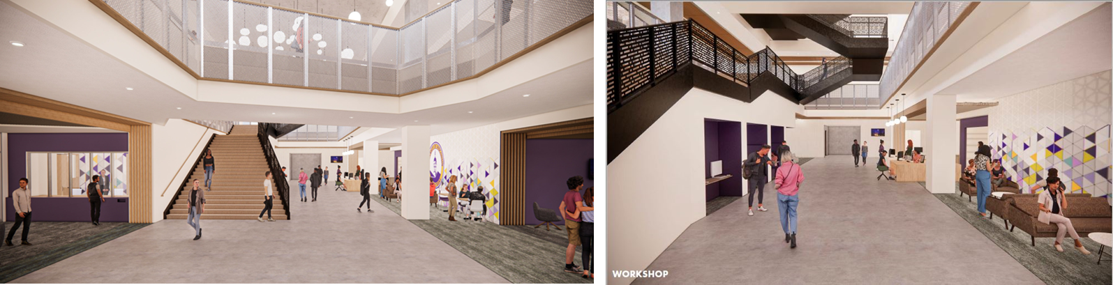 west entrance and main stairway plus circulation desk and main floor lounge area