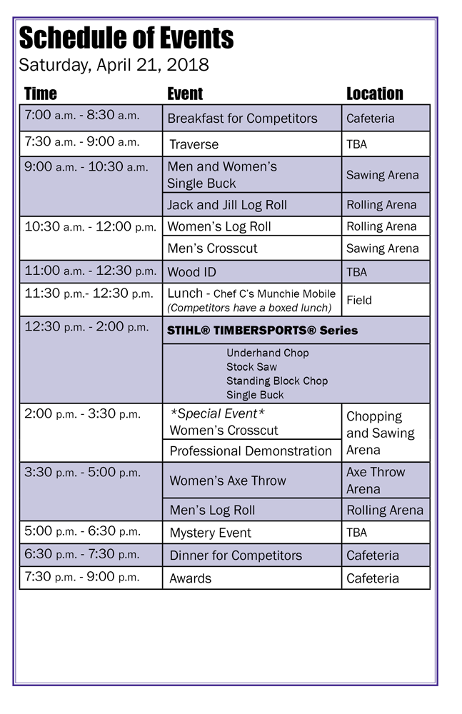UWSP Foresters' Conclave Schedule of Events Foresters' Conclave