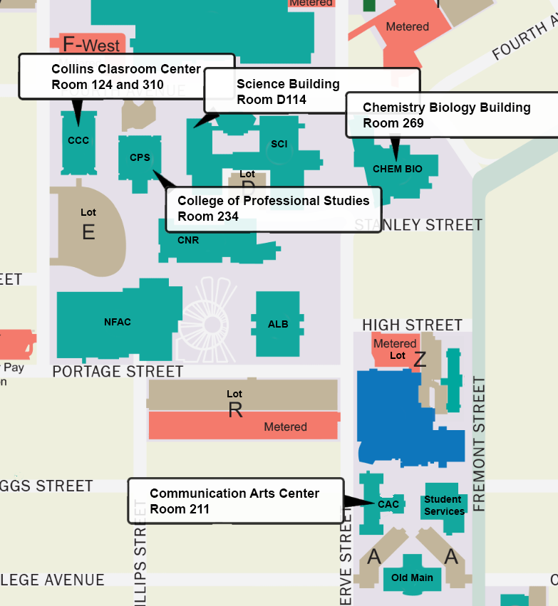 Map showing buildings that contain distance learning classrooms
