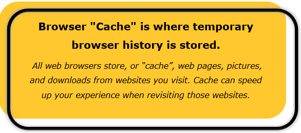 Browser "Cache" is where temporary browser history is stored.