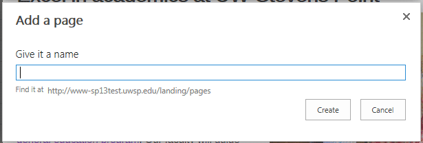 Photo of a New Page name window