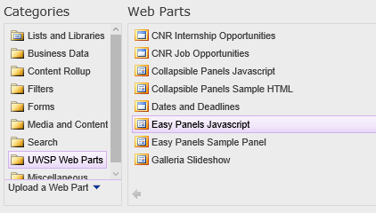 Easy Panels web part script