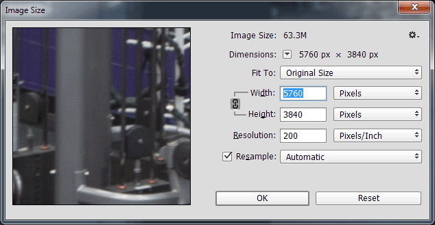 Photoshop image resize window