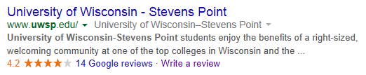 How uwsp.edu looks in Google's search results