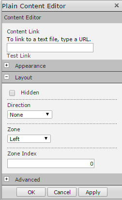 Web part layout settings